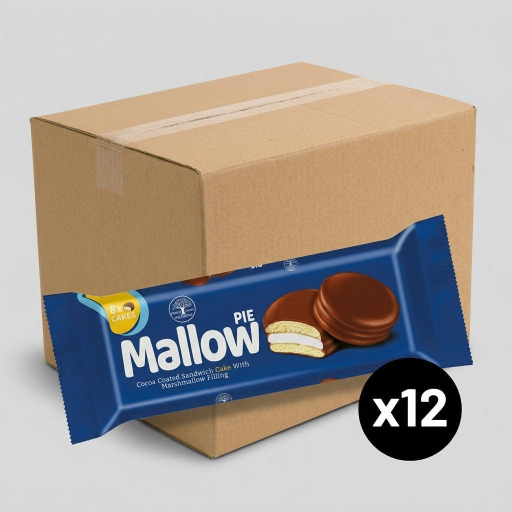 Unique Sweet Delights Mallow Pie Cocoa Coated Sandwich Cake with Marshmallow Filling - 8 Pack - 12 Packs x 184g