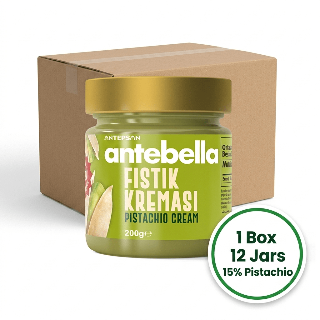 Antebella Spreadable Pistachio Cream (%15 Pistachio) – 1 Box - 12 Jars x 200 g Glass Jar - Aladdin Business