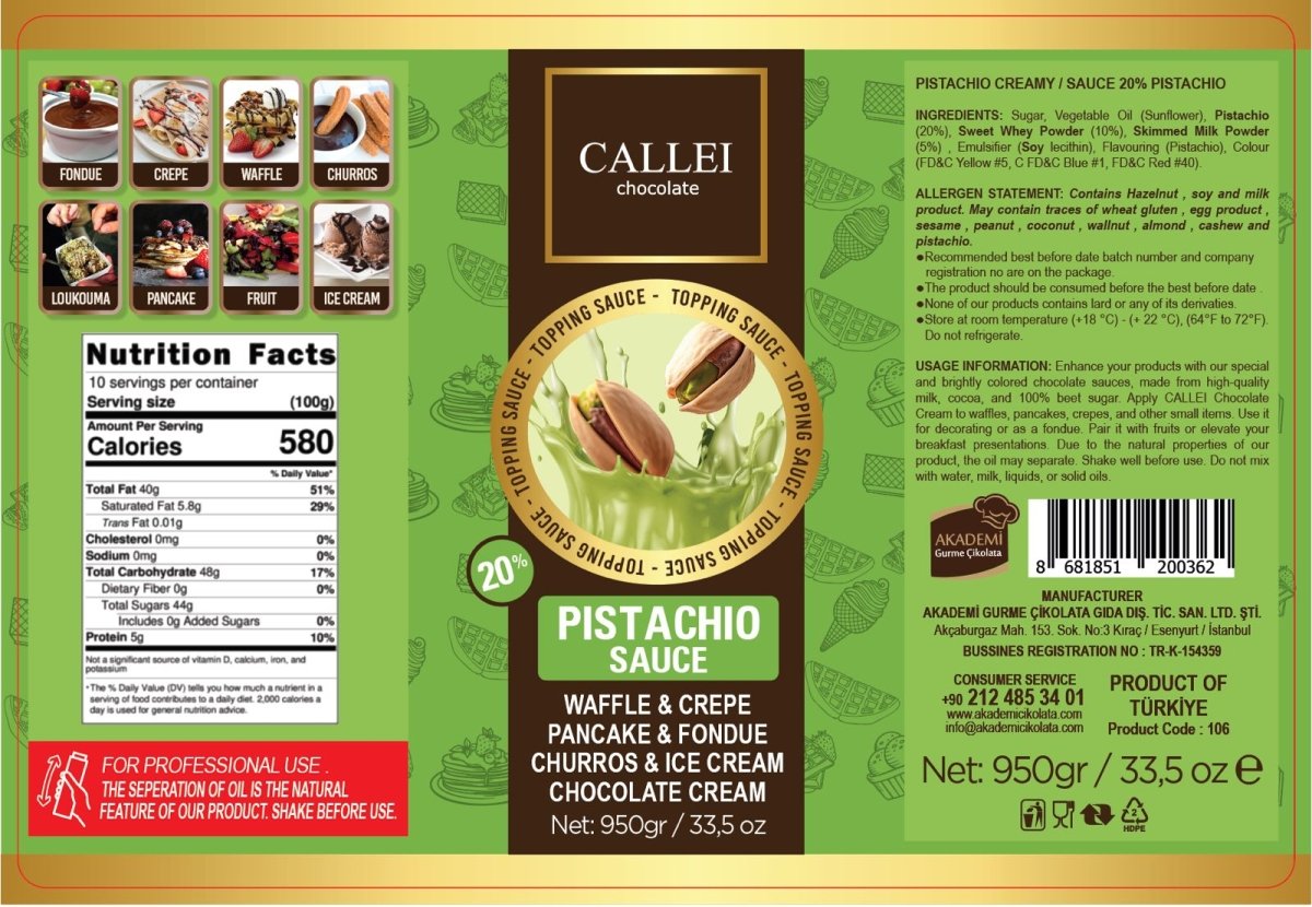 Antep Pistachio Sauce with 20% Pistachio - 950gr x 8 Bottles