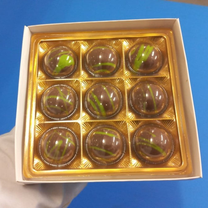 Dubaco Luxury Dubai Style Pistachio & Kadaif Filled Pralines - 9 Piece Gift Box - 99g x 24 Boxses