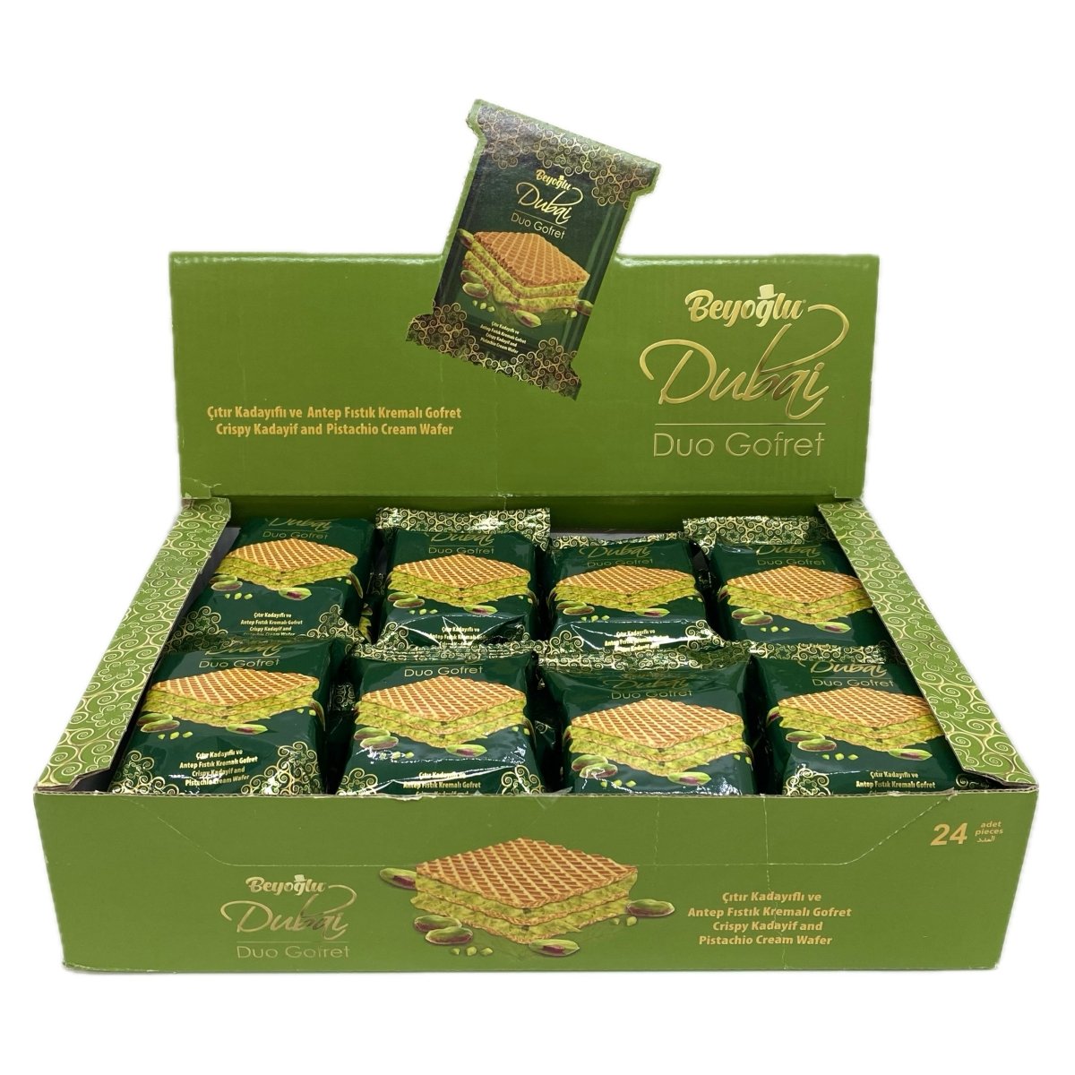 Dubai Duo Wafer (Pistachio and Kadayif Cream Filled) - 144 Pieces x 36 gr