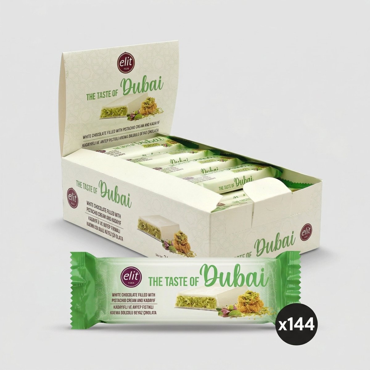 Elit Dubai White Chocolate with Pistachio Cream and Crispy Kataifi - 30g - Aladdin Business