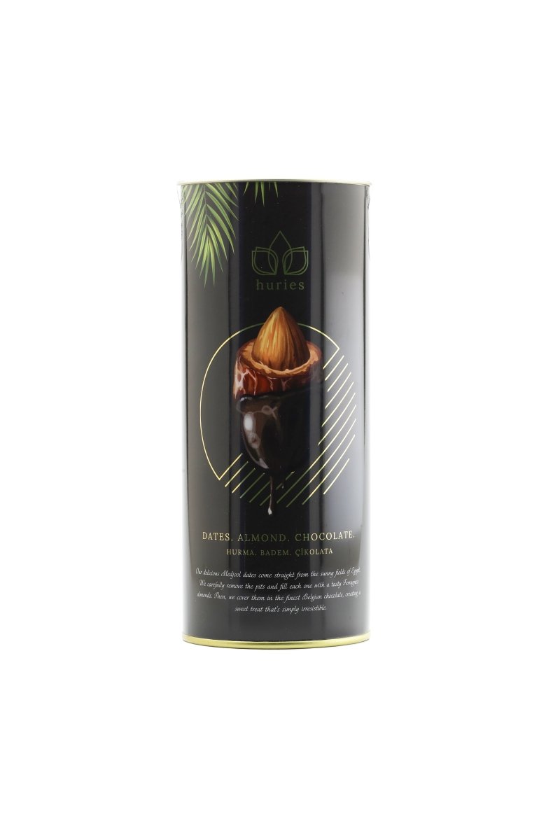 Huries Premium Almond-Stuffed Dark Chocolate Dates -12 Tin Cans x 200g