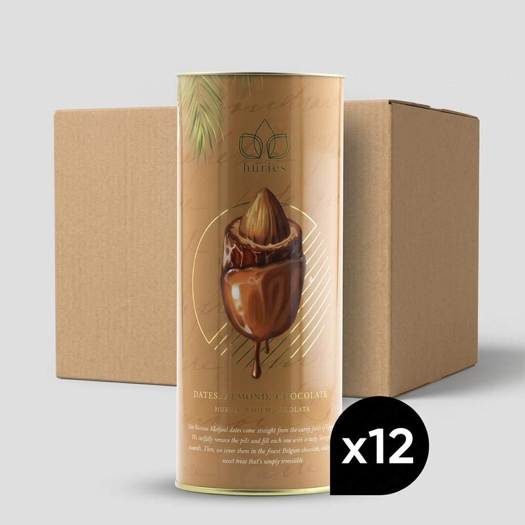 Huries Premium Almond - Stuffed Gold Chocolate Dates - 200g Tube - Aladdin Business