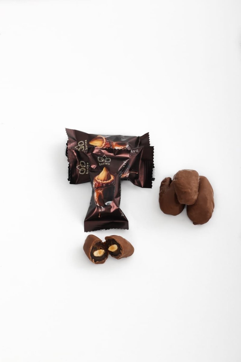 Huries Premium Almond-Stuffed Chocolate Dates -12 Tin Cans x 200g