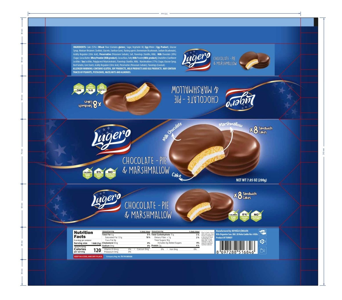 Premium Chocolate Pie & Marshmallow Cake - Family Pack - 12 Pieces x 200g