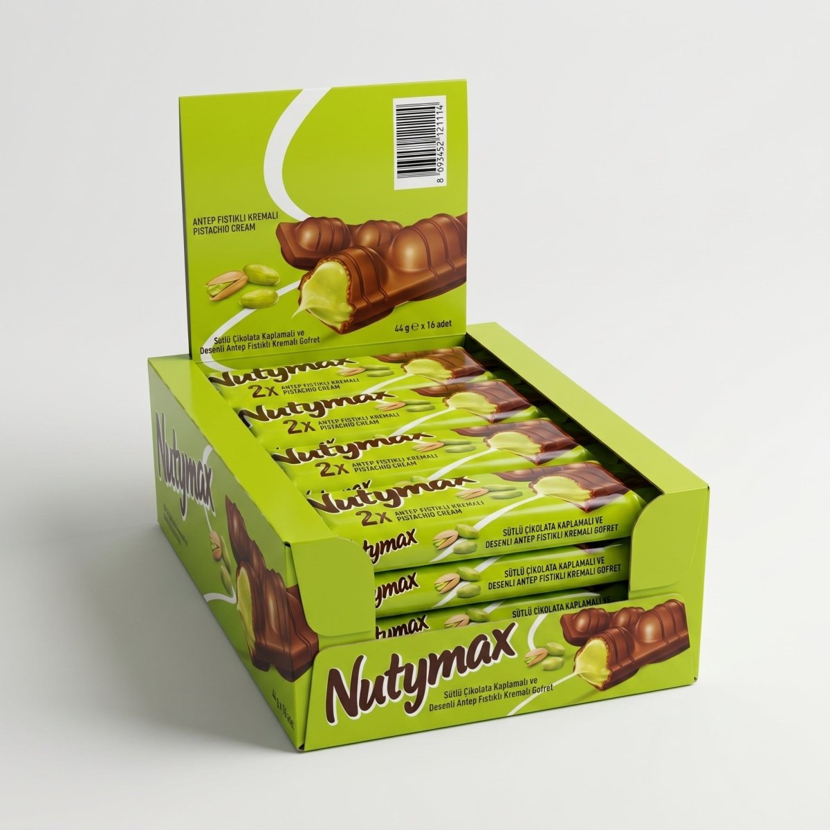 Nutymax Pistachio Chocolate Wafer Bar - 64 Packs x 44g - Aladdin Business