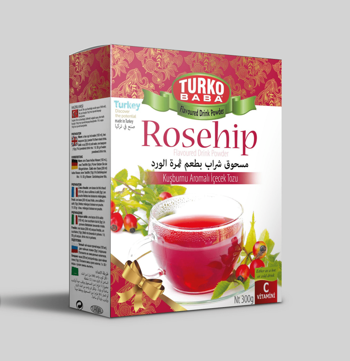 Premium Rosehip Flavored Powder Drink Mix - 24 Packs x 300g