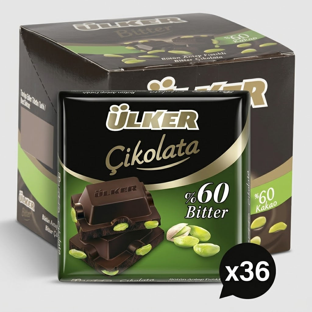 Dark Square Chocolate with Whole Pistachios - 65g x 36 Pieces