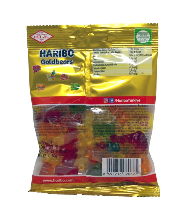 Classic Golden Gummy Bear Candy - 1 Case - 180 Packs x 80g Each