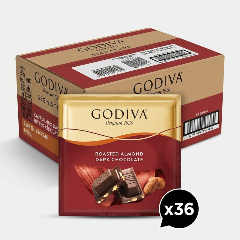 Godiva Roasted Almond Dark Square Chocolate - 60g x 36 Pieces