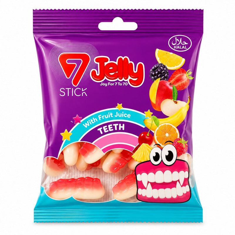 7 Jelly Stick Teeth Gummy Candy – 80g (72-Bag Bulk Case) - Aladdin Business
