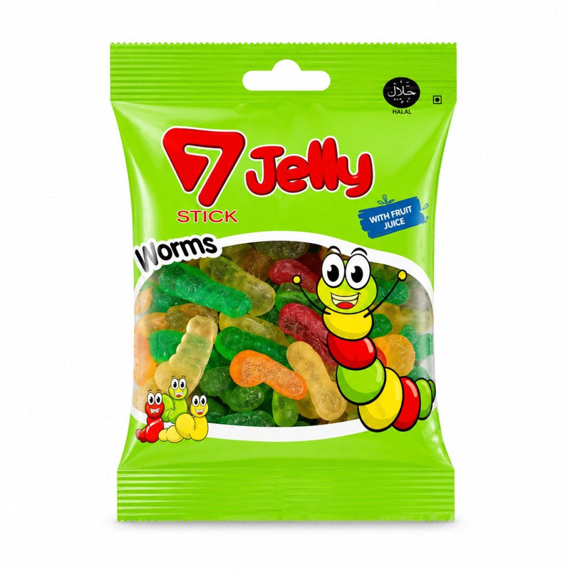 7 Jelly Stick Worms Gummy Candy – 80g (72-Bag Bulk Case) - Aladdin Business