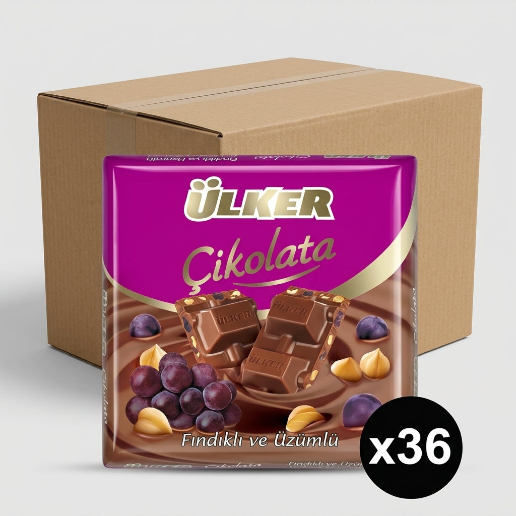 Square Chocolate with Raisins and Hazelnuts - 60g x 36 Pieces