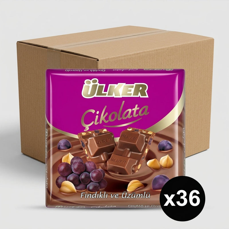 Square Chocolate with Raisins and Hazelnuts - 60g x 36 Pieces