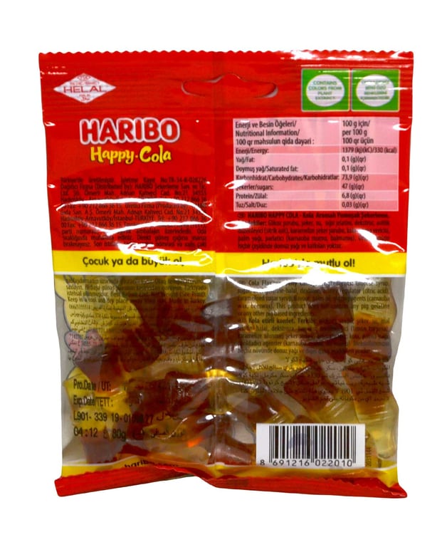 Classic Cola Bottle Gummy Candy - 1 Case - 120 Packs x 80g Each