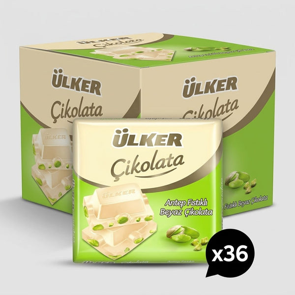 White Square Chocolate with Whole Pistachios - 65g x 36 Pieces