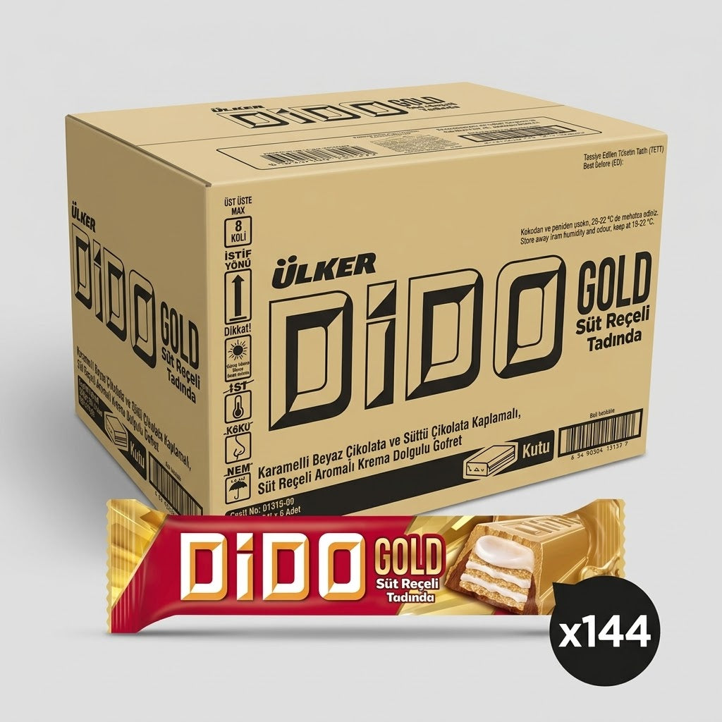 Dido Gold Chocolate Covered Wafer Bar with Jam - 144 Pieces x 36g