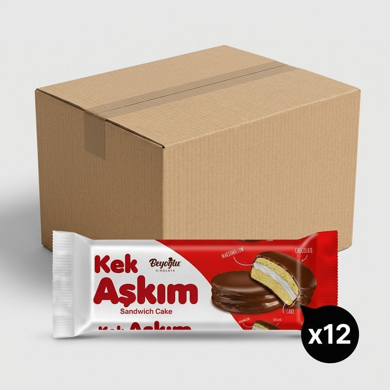 Beyoglu Kek Askim Chocolate Coated Marshmallow Sandwich Cakes - 8 Pack - 6.49 oz (184g) - Aladdin Business