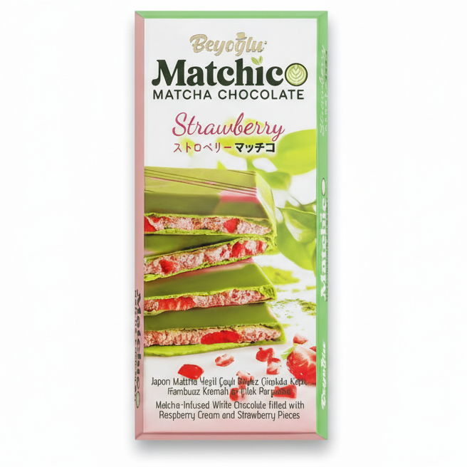 Matchico Premium Matcha Infused White Chocolate with Strawberry & Raspberry Cream - 36 Pieces x 95g