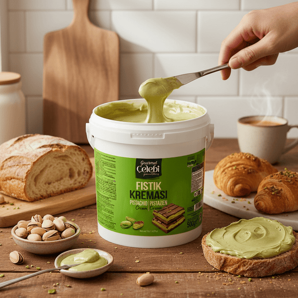 Celebiogullari Professional Antep Pistachio Cream (20% Pistachio) - 500g, 1kg & 5kg Buckets - Aladdin Business