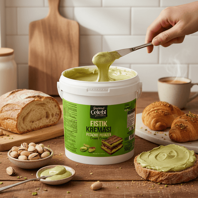 Celebiogullari Professional Antep Pistachio Cream (20% Pistachio) - 500g, 1kg & 5kg Buckets - Aladdin Business