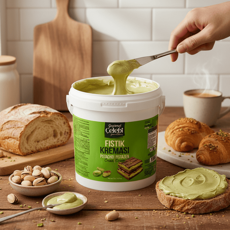 Celebiogullari Professional Antep Pistachio Cream (20% Pistachio) - 500g, 1kg & 5kg Buckets - Aladdin Business