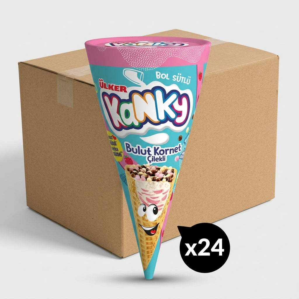 Kanky Strawberry Flavoured Chocolate Filled Cones - 27g x 24 Pieces