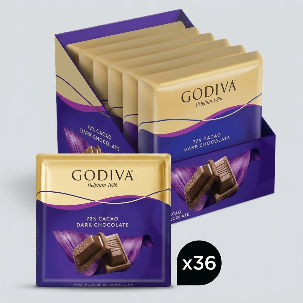 Godiva %72 Cacao Dark Chocolate - 60g x 36 Pieces