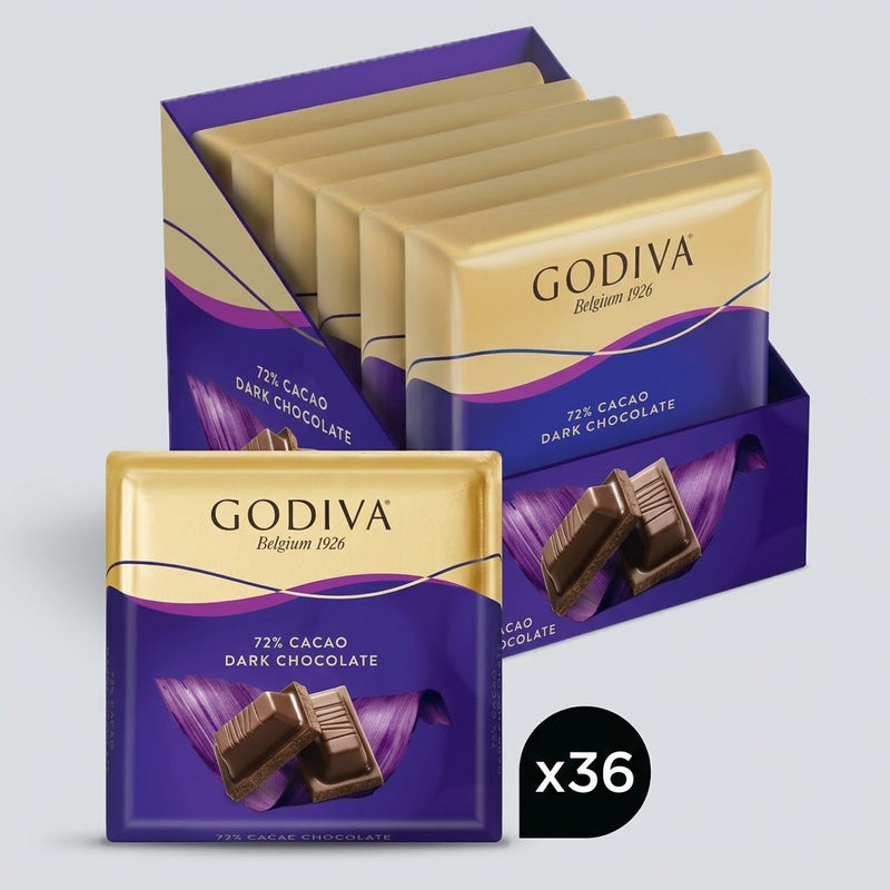 Godiva %72 Cacao Dark Chocolate - 60g x 36 Pieces
