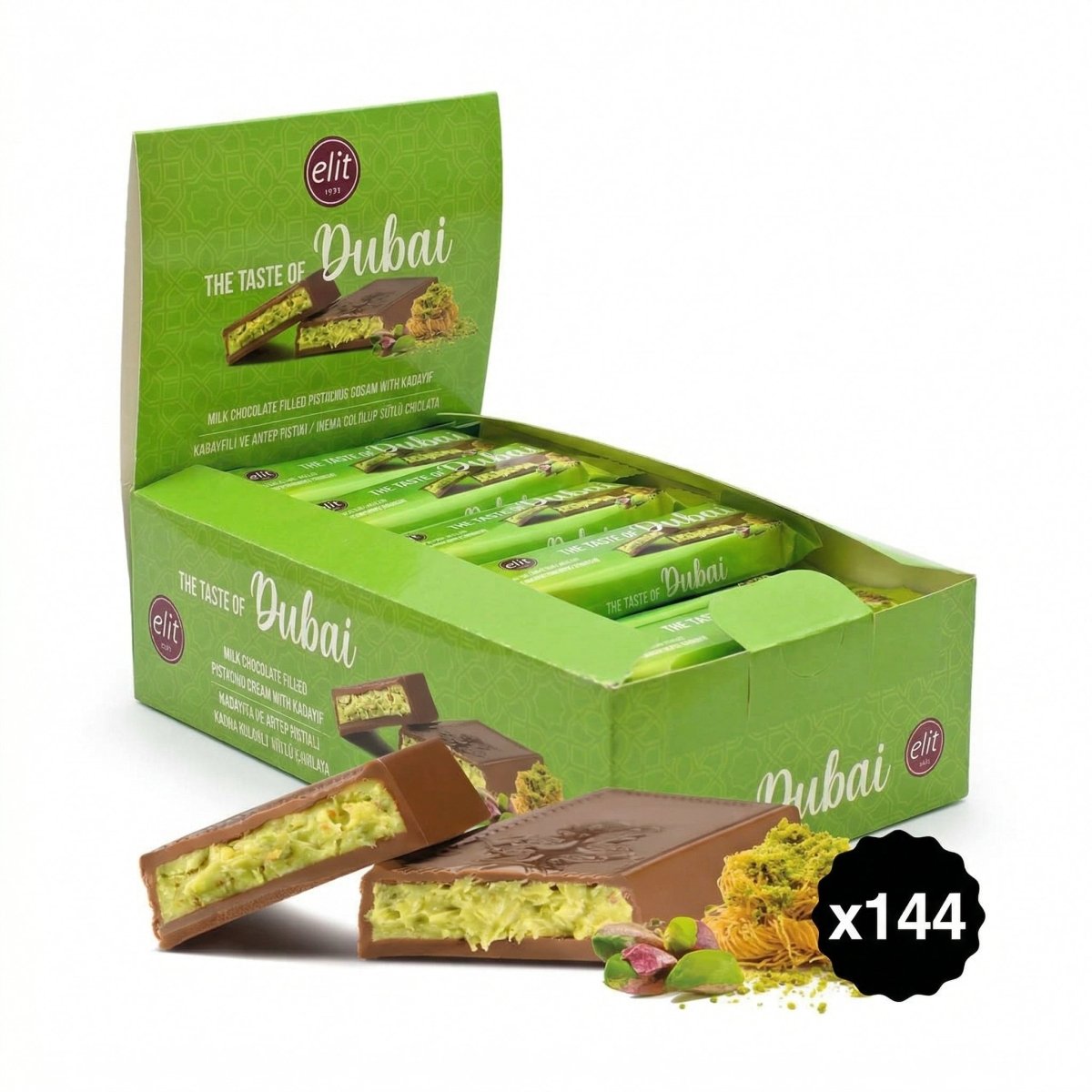 Elit Dubai Chocolate with Pistachio Cream and Crispy Kataifi - 30g - Aladdin Business