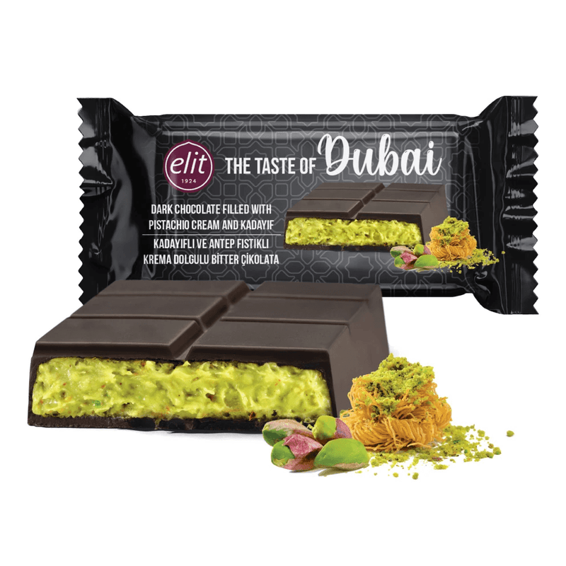 Elit Dubai Dark Chocolate with Pistachio Cream and Crispy Kataifi - 90g - Aladdin Business