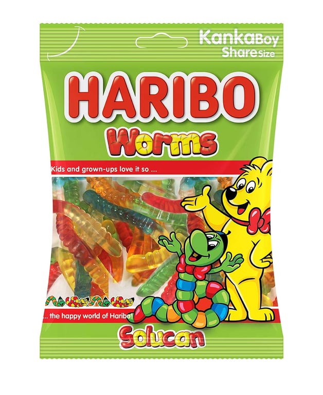 Assorted Gummy Worm Candy - 1 Case - 120 Packs x 80g Each