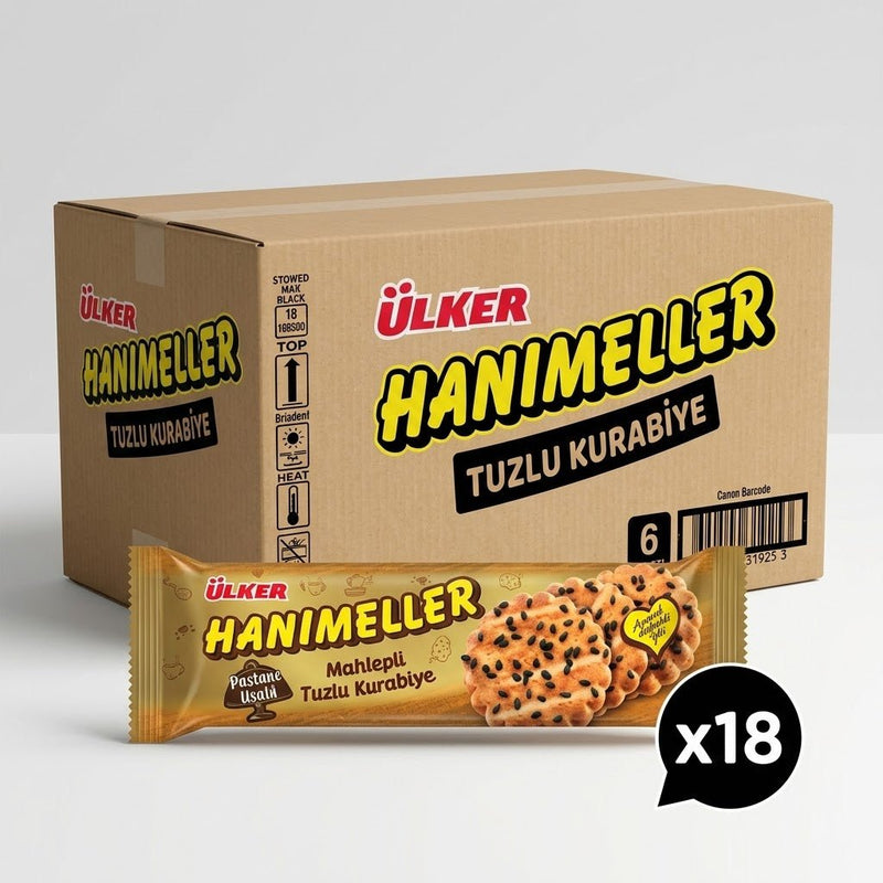 Hanimeller Salty Cookies with Mahlap and Blackseeds - 81g x 18 Pieces - Aladdin Business