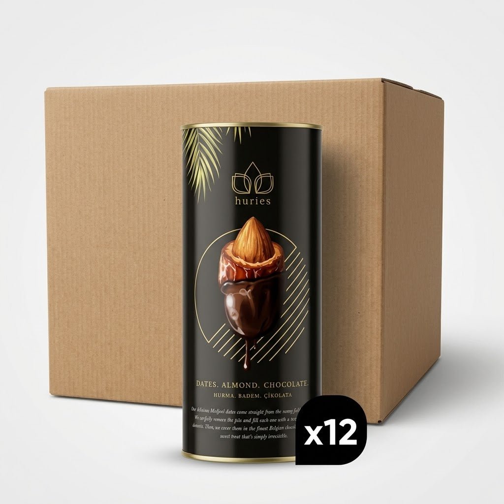 Huries Premium Almond - Stuffed Dark Chocolate Dates - 200g Tube - Aladdin Business