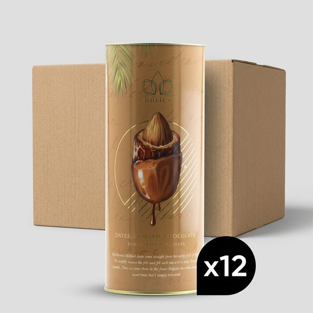 Huries Premium Almond - Stuffed Gold Chocolate Dates - 200g Tube - Aladdin Business