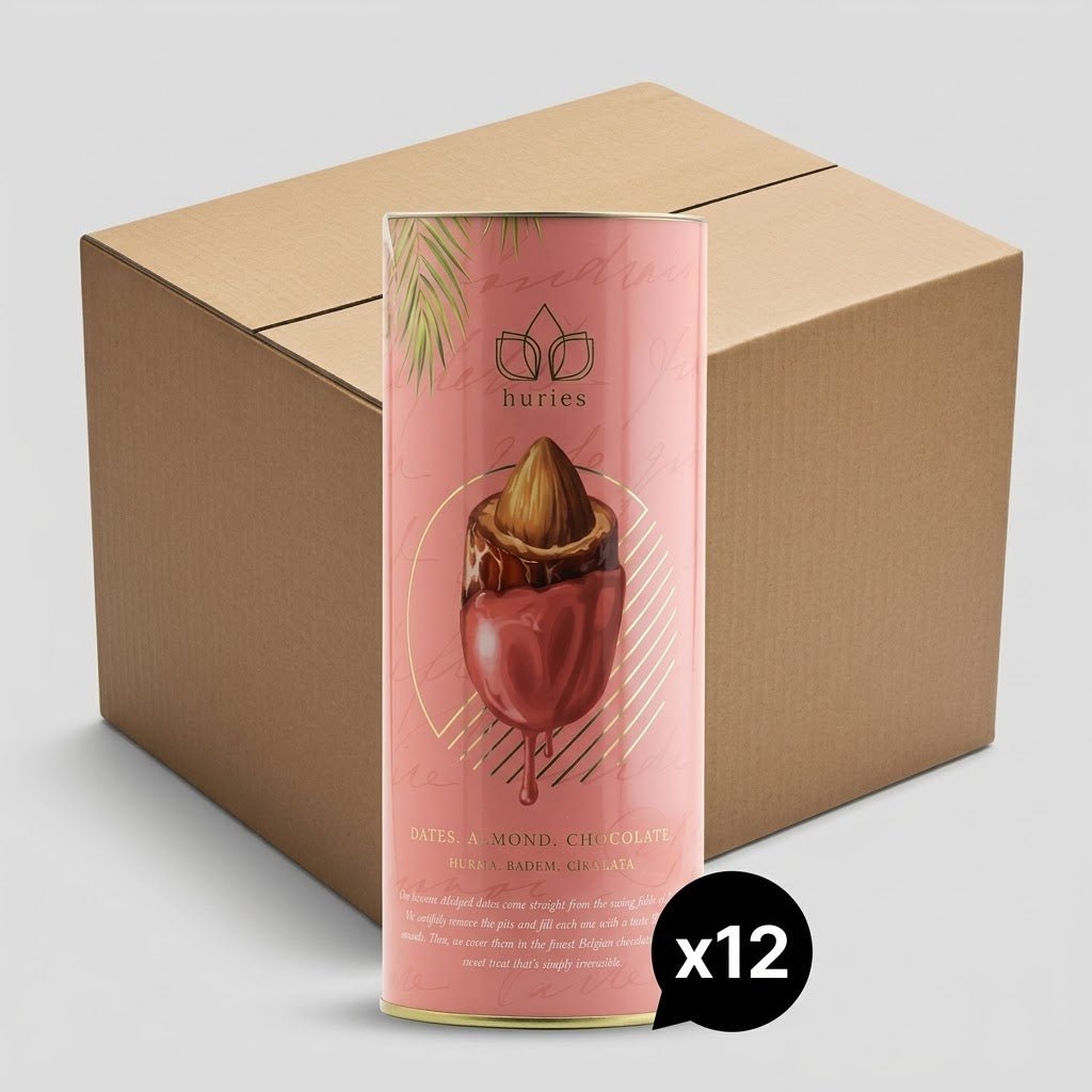 Huries Premium Almond - Stuffed Strawberry Chocolate Dates - 200g Tube - Aladdin Business