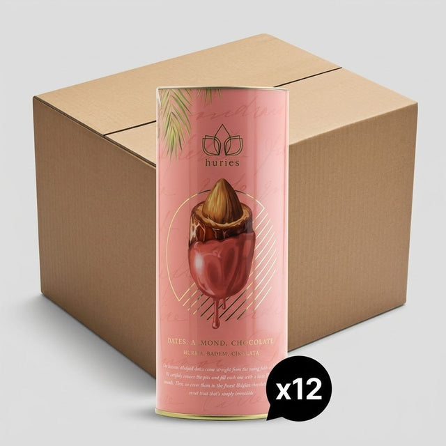 Huries Premium Almond - Stuffed Strawberry Chocolate Dates - 200g Tube - Aladdin Business