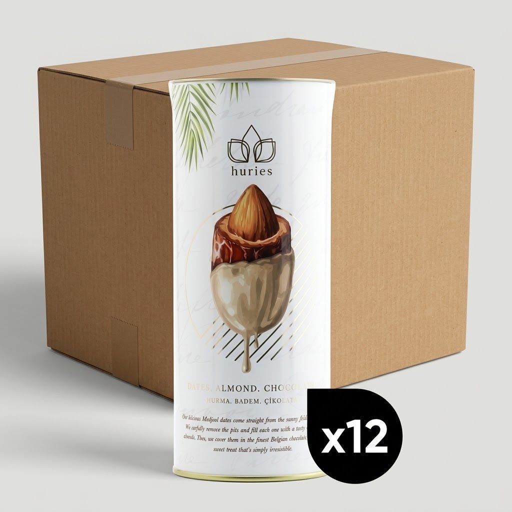 Huries Premium Almond - Stuffed White Chocolate Dates - 200g Tube - Aladdin Business