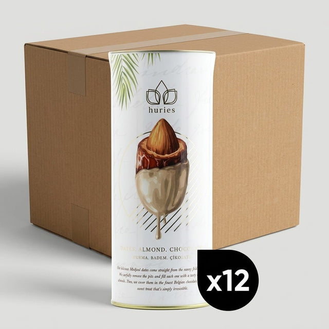 Huries Premium Almond - Stuffed White Chocolate Dates - 200g Tube - Aladdin Business