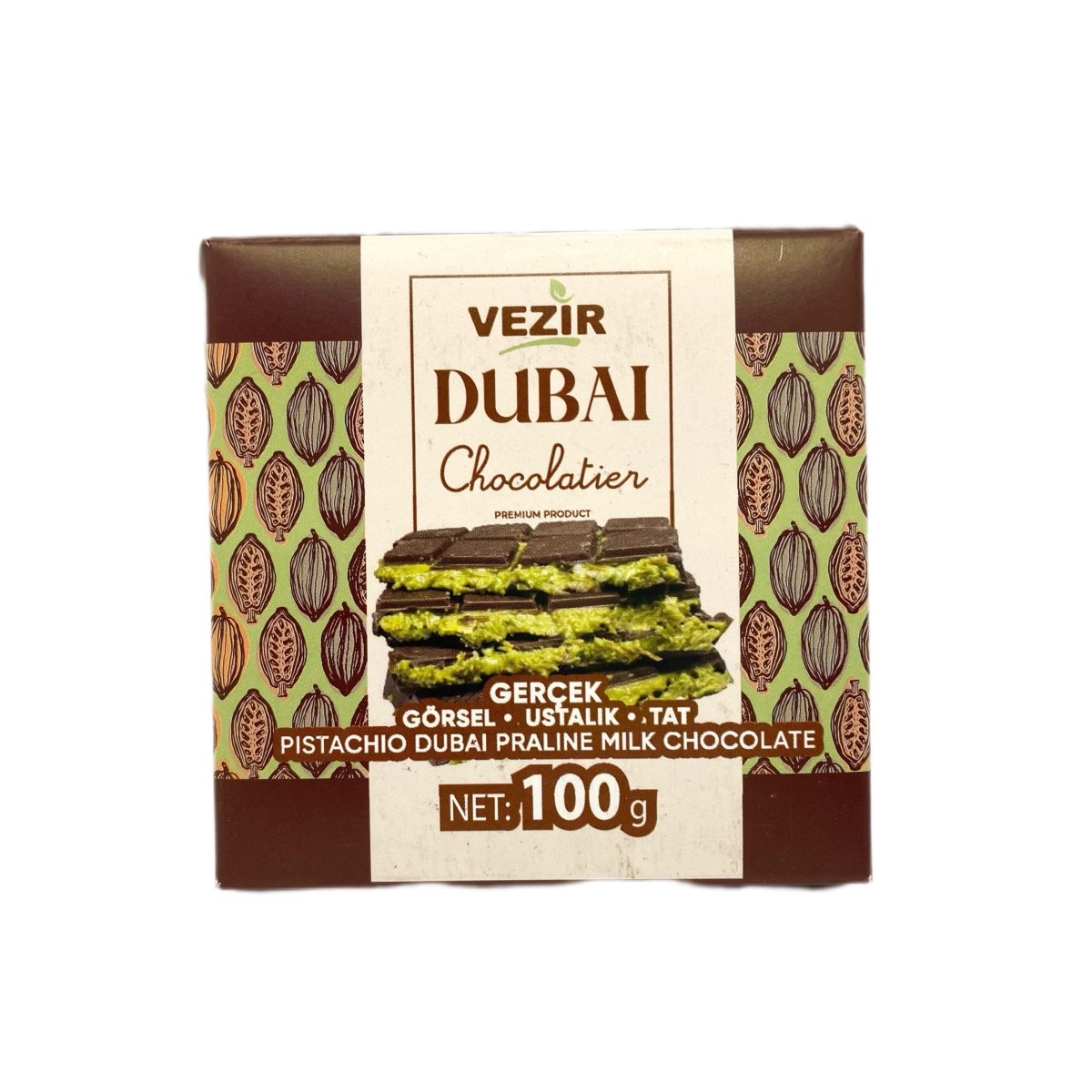 Pistachio Praline Dubai Chocolate Bar - Crispy & Nutty Delight -100g x 20 Pieces