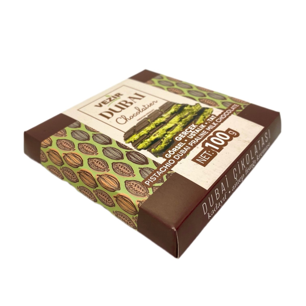 Pistachio Praline Dubai Chocolate Bar - Crispy & Nutty Delight -100g x 20 Pieces