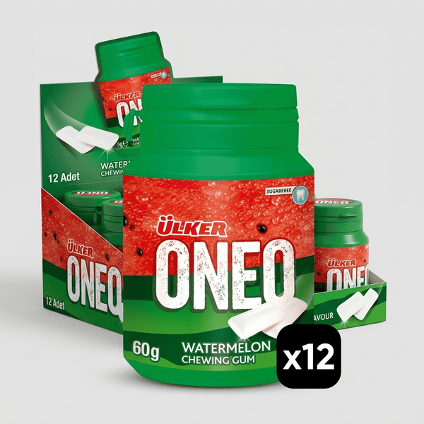 Professional Watermelon Flavored Chewing Gum Dragees - 1 Case - 12 Packs x 60g Each - Aladdin Business