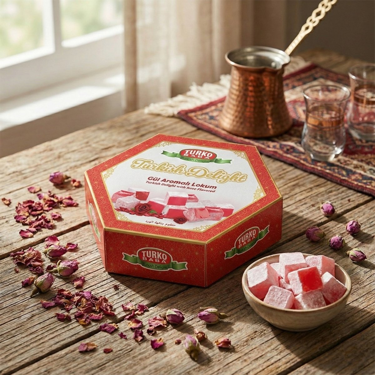 TURKOBABA Premium Rose Flavored Turkish Delight Loukoum - 250g - Aladdin Business