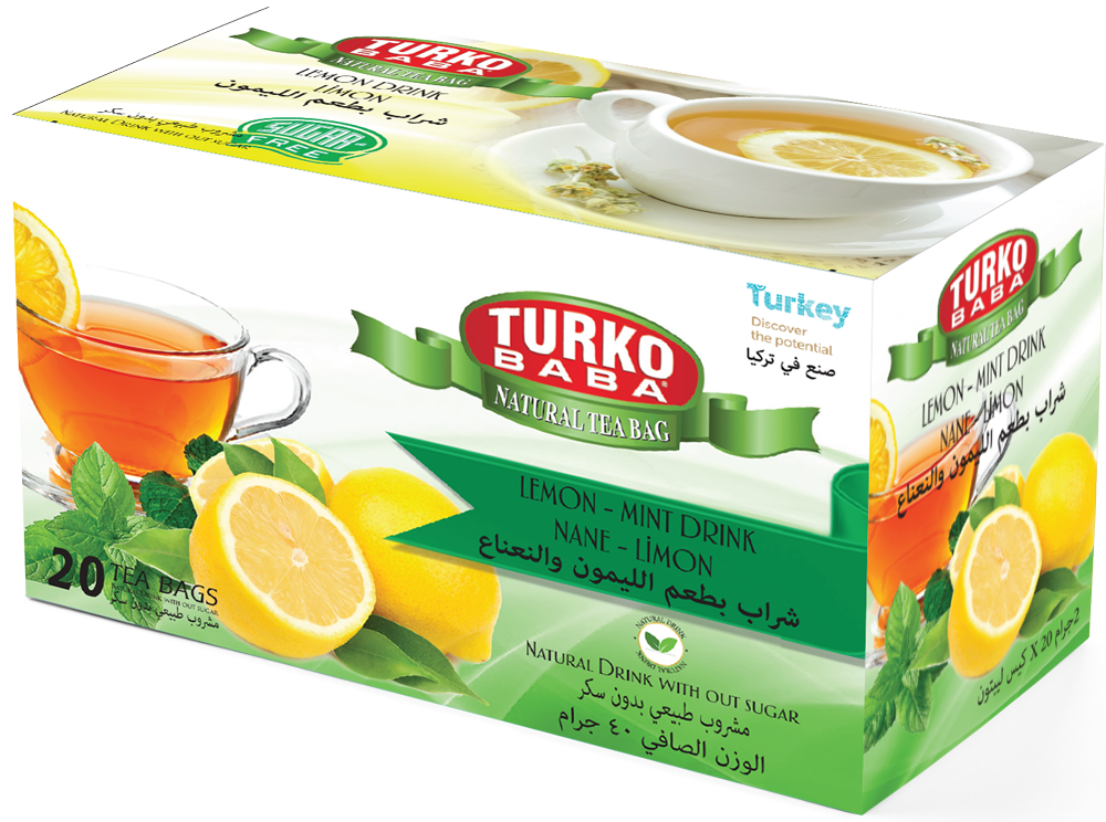 TURKOBABA Professional Mint & Lemon Herbal Tea Bags - 20 Count Box - Aladdin Business