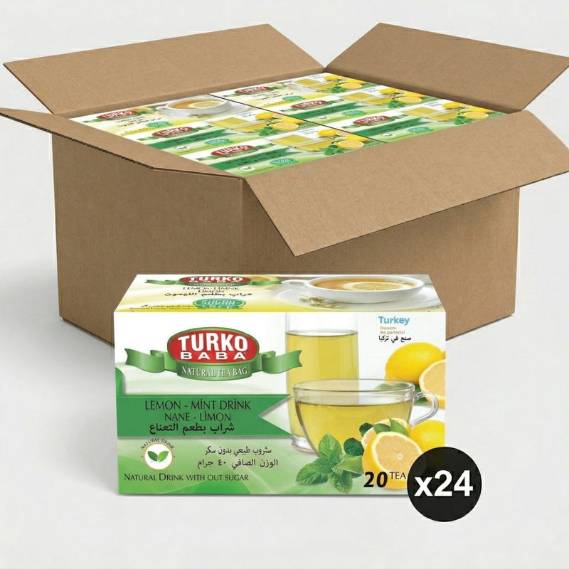 TURKOBABA Professional Mint & Lemon Herbal Tea Bags - 20 Count Box - Aladdin Business