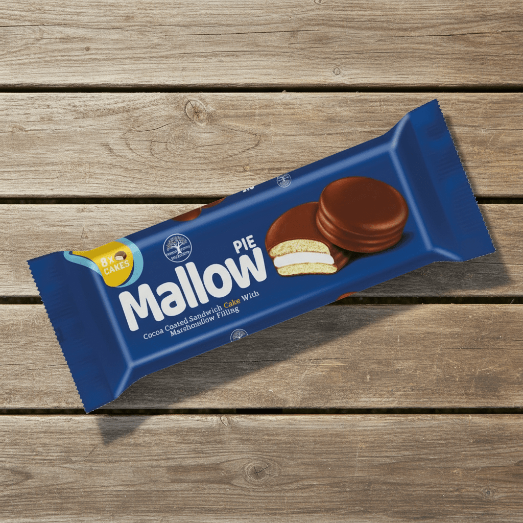 Unique Sweet Delights Mallow Pie Cocoa Coated Sandwich Cake with Marshmallow Filling - 8 Pack - 12 Packs x 184g