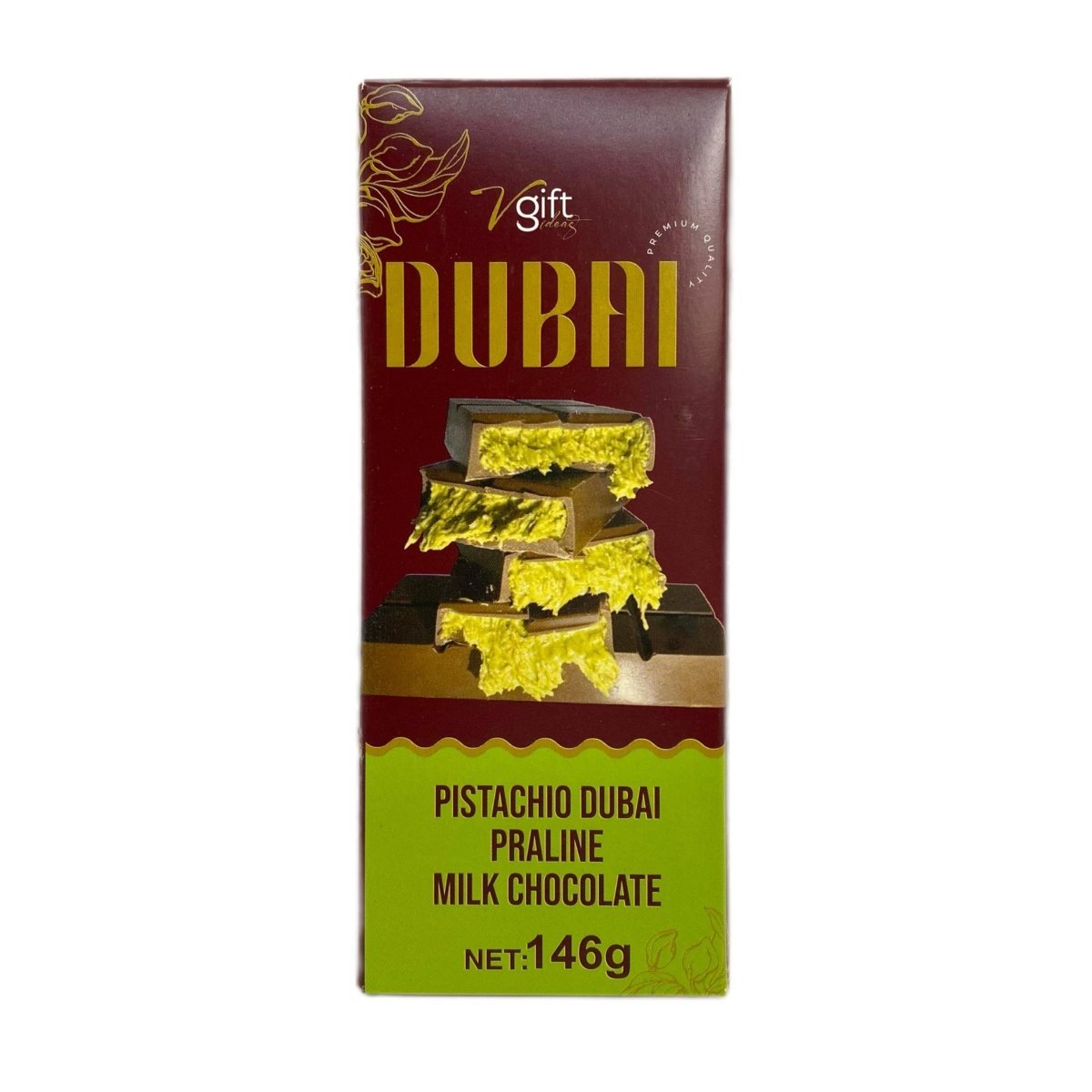 V - Gift Pistachio Praline Dubai Chocolate Bar - 146g - Aladdin Business
