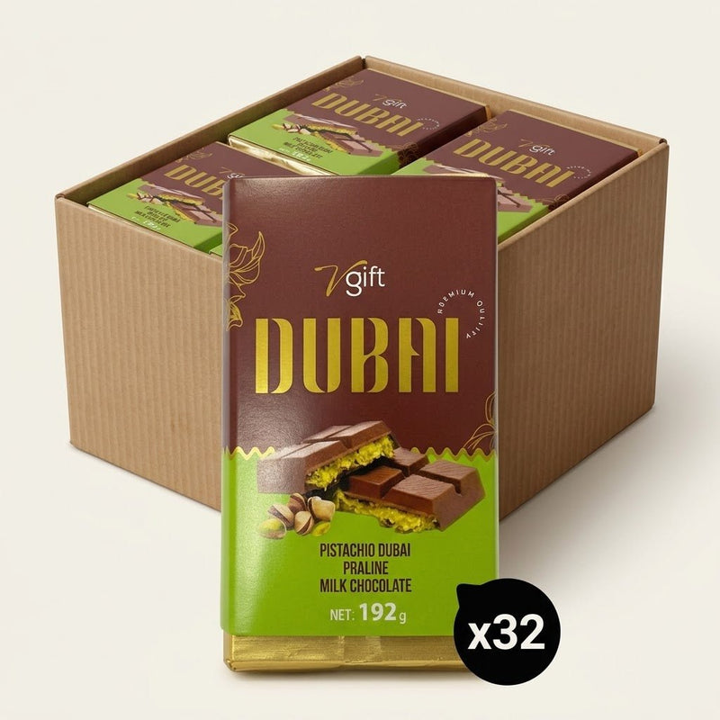 V - Gift Pistachio Praline Dubai Chocolate Bar - Crispy & Nutty Delight 192g - Aladdin Business