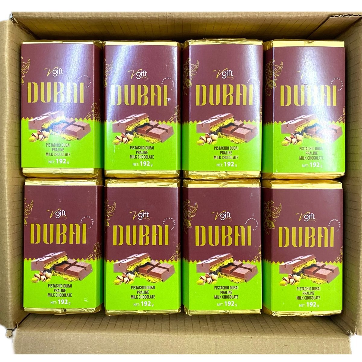 V - Gift Pistachio Praline Dubai Chocolate Bar - Crispy & Nutty Delight 192g - Aladdin Business